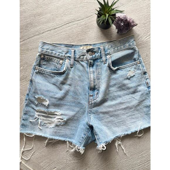 Madewell The Momjean Shorts Size 27 High Rise Denim Distressed Cutoff Vintage - Picture 2 of 10